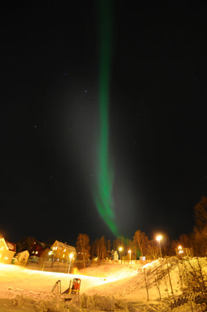The green northern lights in Norwegian town Tromso.