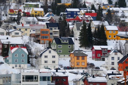 The Norwegian colorful houses on hillside.の写真素材