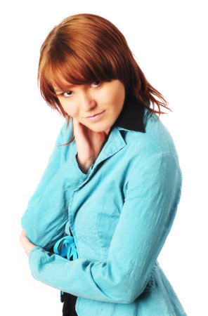 The portrait of young attractive blond woman.