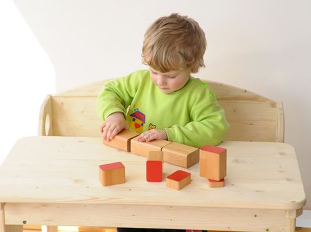 The little blond boy during playing.の写真素材