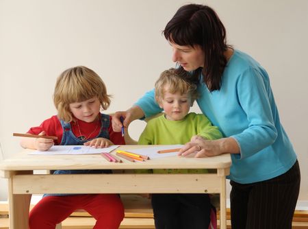 The mother with children during playing.の写真素材