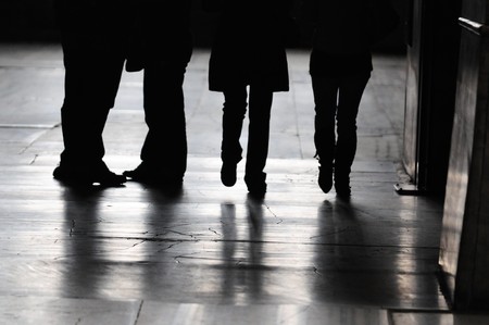 The hall with the silhouette of the peopleの写真素材