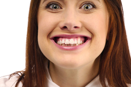 Smiling woman, isolated on white background