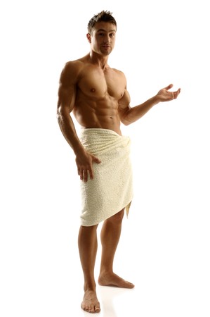 Athletic man posing in towelの写真素材