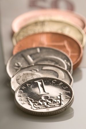 Detail of Czech Republic currency on deskの写真素材