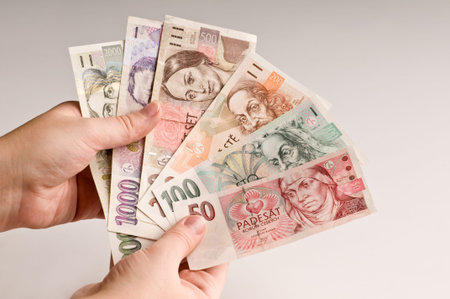 Detail of Czech Republic currency on desk