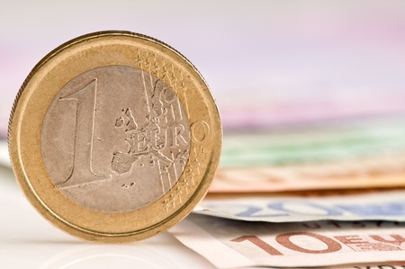 Detail of European Union currency on a deskの写真素材