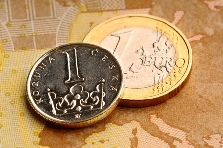 Detail of Czech and European currencyの写真素材