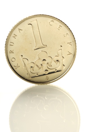 Czech coin of amount one crown standing on its edgeの写真素材