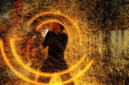 Picture of a man making fire effectsのeditorial素材