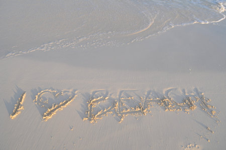 I love beach written in sand on Playa del Carmen beach
