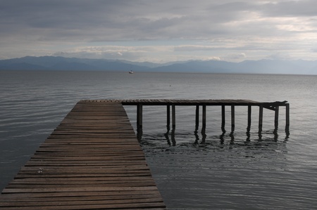 Picture of a wooden mole in the seaの写真素材