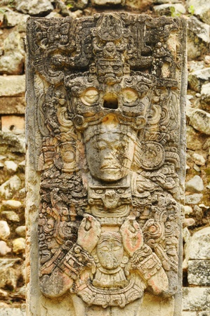 View of the carved Stela P with ruins in backgroundのeditorial素材