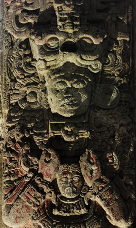 View of the original  carved Stela P in Copan Museum