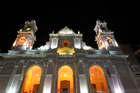 Cathedral of Salta at nightの写真素材