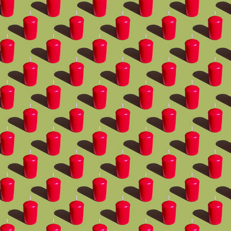 Candles seamless pattern. Made in a flat style on a orange yellow background. Medical and safety concept, 3D image. Virus protection symbol for your projectsの写真素材
