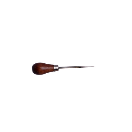 Awl with wooden handle isolated on white background. Hand tool for piercing holesの写真素材