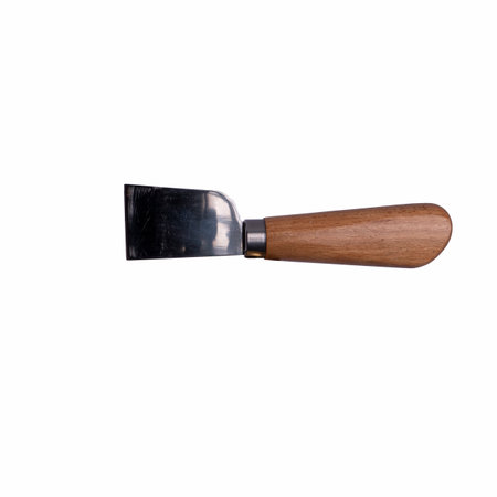 Flat Leather Knife with brown handle isolated on white background. Hand tool for cut outの写真素材