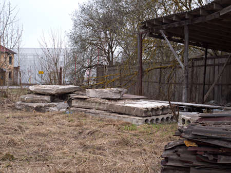 Old neglected dirty area, old buildings, planet pollution concept.の写真素材