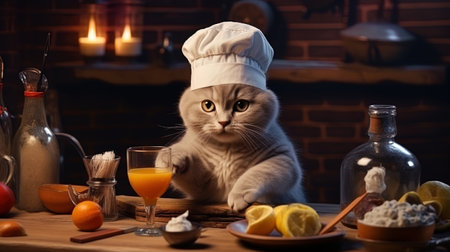 Kitten-chef, tasting his culinary creations.の素材