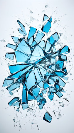 Glass shattered into fragments, cracks portray a symbol of problems on white.の素材