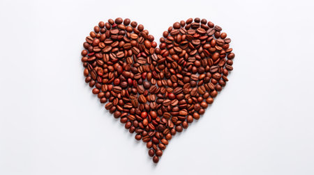 A vivid portrayal of a large brown heart crafted from coffee beans, impaled by a brown arrow with r.の素材