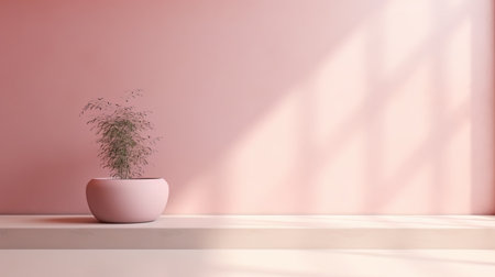 A serene atmosphere is conveyed through the light pink studio background's smooth, empty, and abstr.の素材
