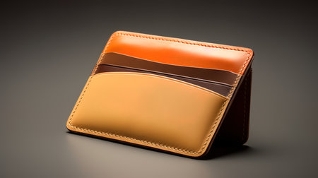 An open leather card holder in a blend of light brown and dark amber hues.の素材