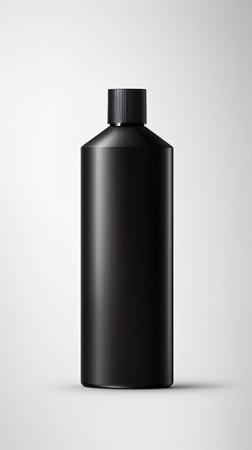 Sleek black shampoo bottle made of plastic.の素材