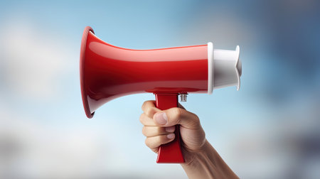 Marketing and sales concept: Hand holding a megaphone.の素材