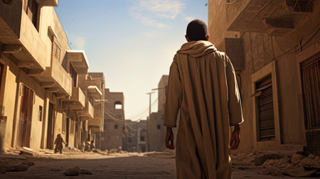 Rear shot of a Saudi boy captured from behind.の素材