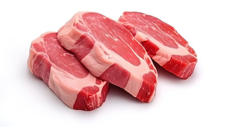 Actual photograph of pork meat against a white background.の素材