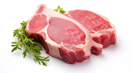 Authentic image capturing pork meat in a photo against a white background.の素材