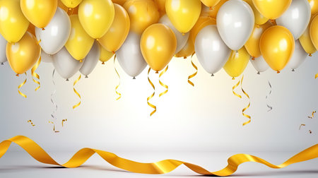 Flying ribbons and balloons set the jubilant tone for the grand opening event.の素材