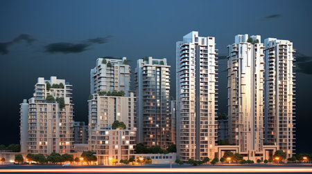 Vertical Residential Complexes: A snapshot of high-rise buildings with residential units designed t.の素材