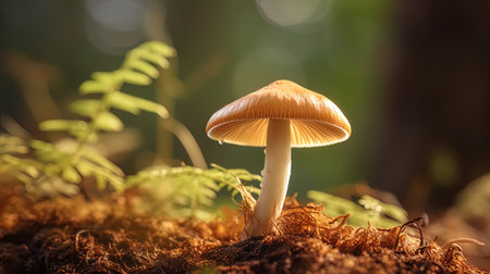 Close-up of a fresh mushroom with the texture of the cap.の素材