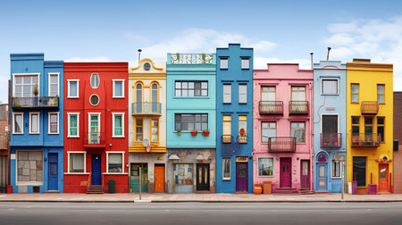 Colorful facades: buildings with bright colors and unique facades.の素材