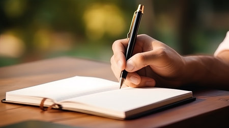 A student who makes notes in a notebook during a lecture.の素材