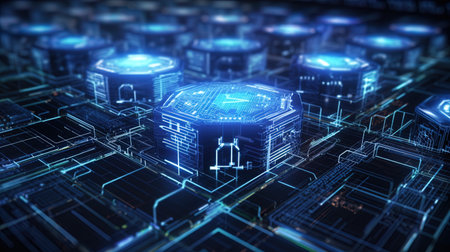 Blockchain: A technological specialist works with digital assets.の素材