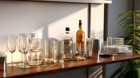 Mini-bar: a corner with a mini-bar, persistent and stylish glasses.の素材