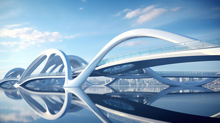 Modern bridge: a futuristic bridge with transparent elements.の素材