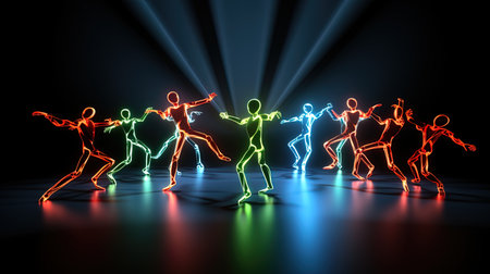 Dancing men: abstract little men dancing together, representing unity and cooperation.の素材