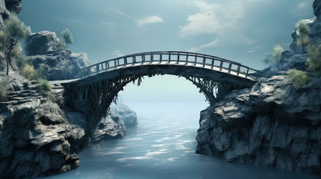 Bridge: A bridge passing through the abyss can symbolize transitions in life and overcoming difficu.の素材