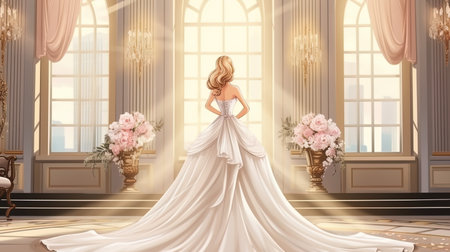 Wedding fashion: bride in a luxurious wedding outfit.の素材