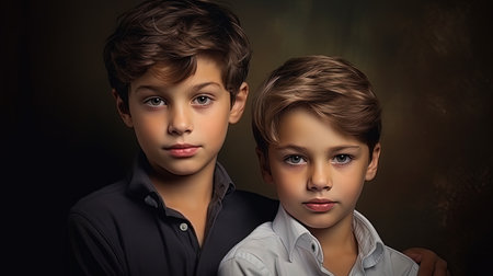 Portrait of 10 years the younger brother, imitating the older brother.の素材