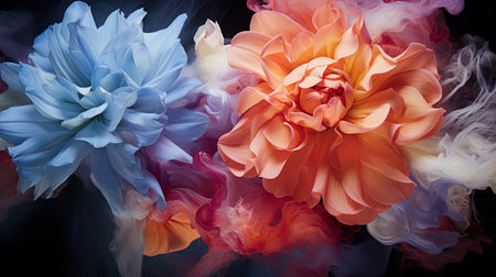 Abstraction of flower mixing: beauty in a variety of shades on the background.の素材