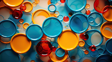 An abstract background with a cascade of colored circles is a dynamic solution for presentations.の素材
