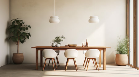 Minimalism on the table: a dining room without unnecessary details.の素材