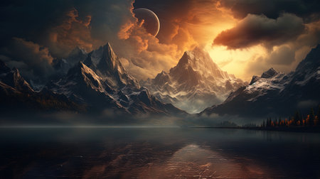 The landscape with the mountains is an impressive background for creating an impressive visual effe.の素材