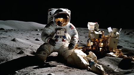 ENVIRONMENTAL CONCERN AS ASTRONAUTS Discard Litter on the Moon Douring Their Expedition.の素材